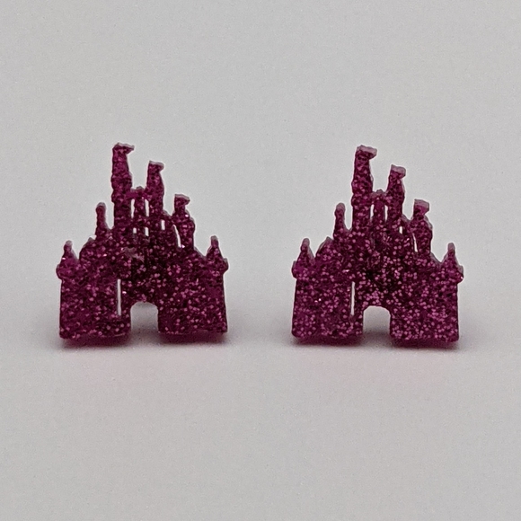 Jewelry - Disney princess castle pink glitter stud earrings